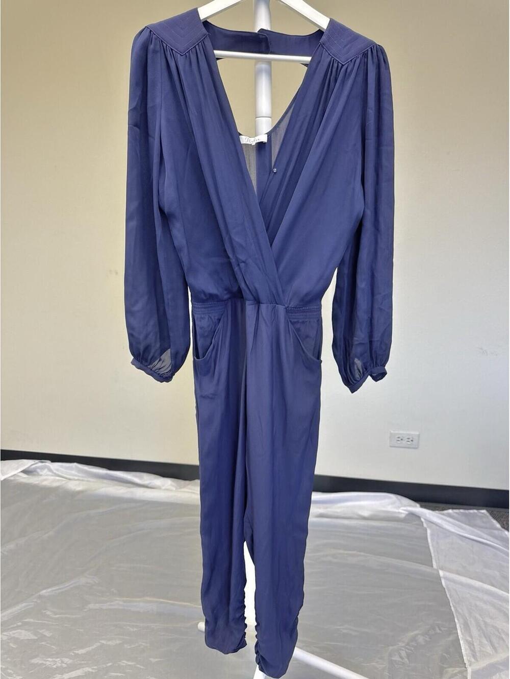 Parker 100% Silk Jumpsuit Navy Long sleeve Women’s Sz Xs